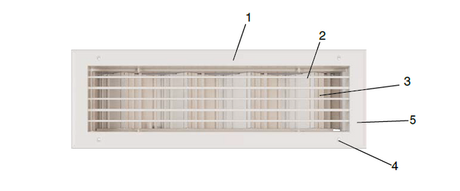 Schematische afbeelding van ventilatierooster TR2-H-AG