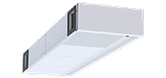 Supply and extract air unit with switchover option for secondary air operation, including rotary heat recovery unit and heat exchanger for installation below the ceiling