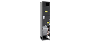 Supply and extract air unit with heat exchanger and heat recovery unit, secondary air option, for vertical installation on an external wall, e.g. adjacent to a window