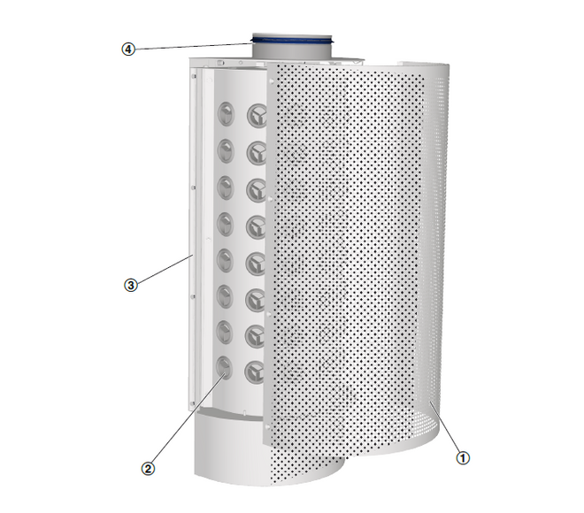 Schematische Darstellung, QL-WH mit rundem Anschlussstutzen oben