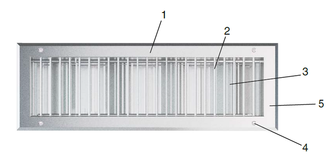 Schematische afbeelding van ventilatierooster TR2X-V-AG